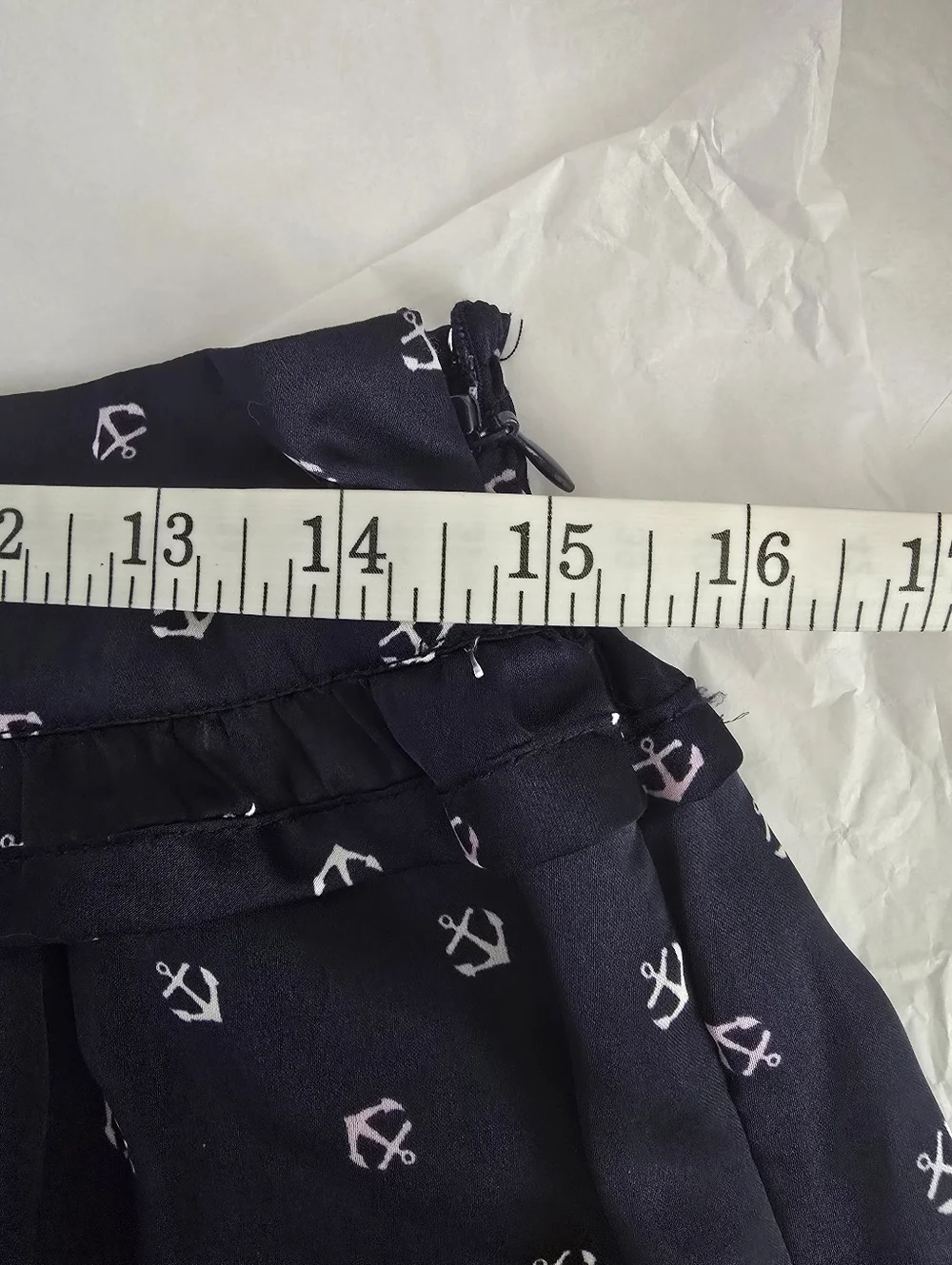 Tommy Girl Hilfiger Sz L Elastic Skirt Women Ruffle Lined Anchor Print Nautical